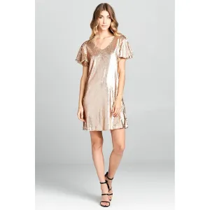 Rose Pink Sequin Shift Mini Dress