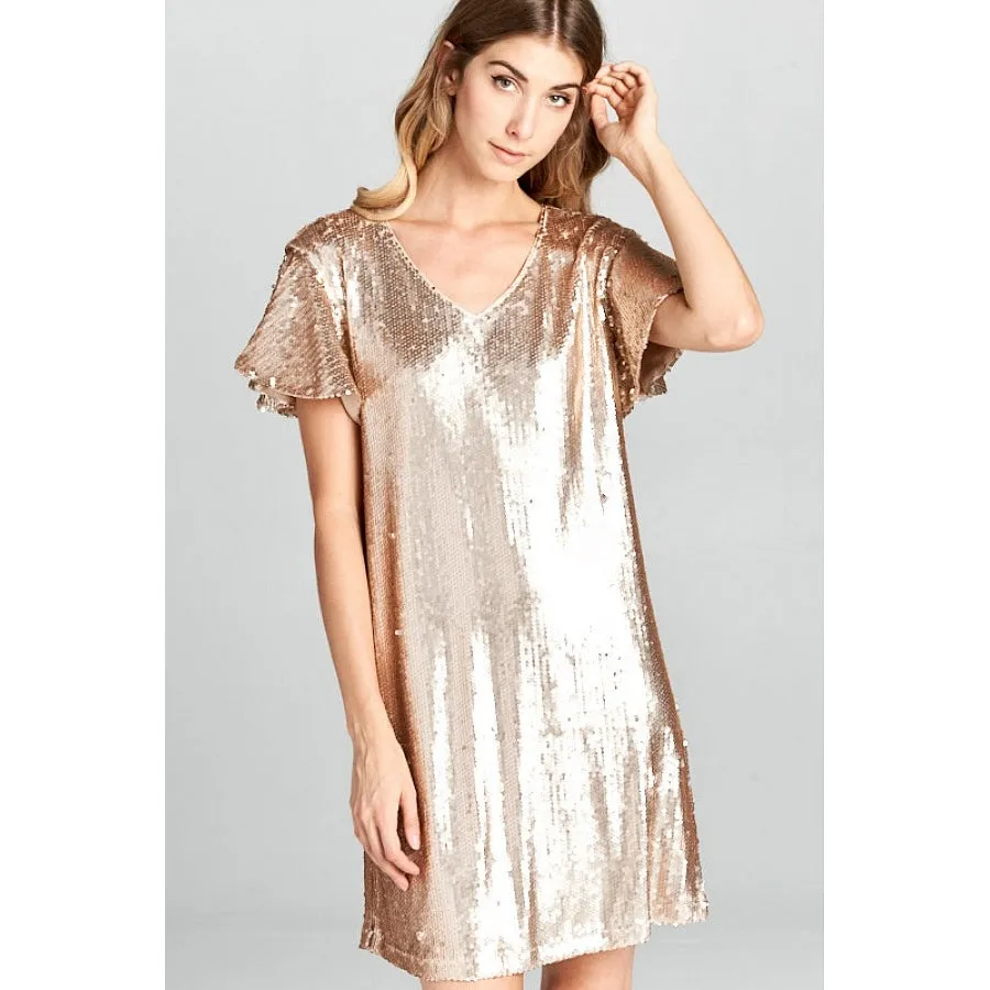 Rose Pink Sequin Shift Mini Dress