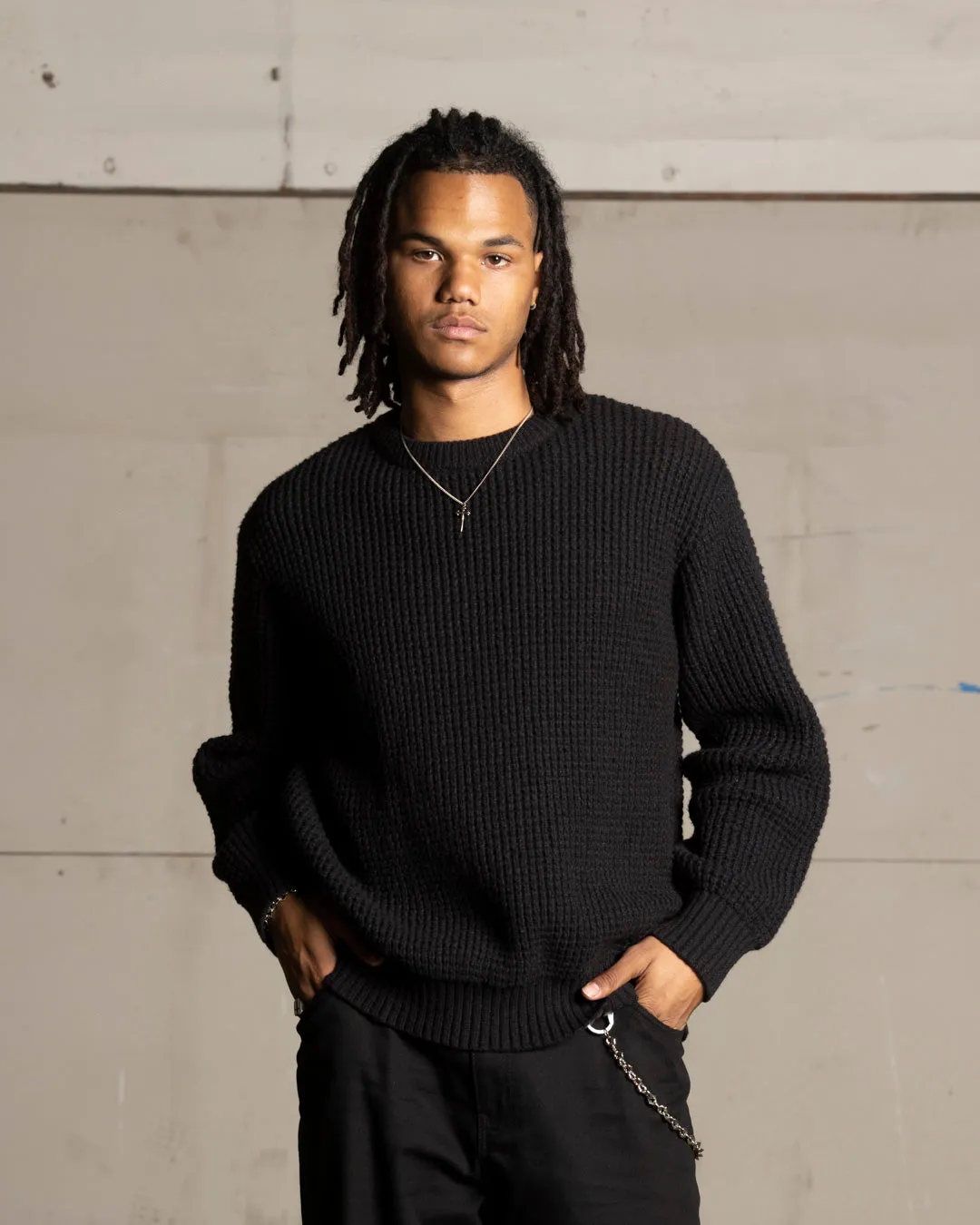 Saint Morta Oversized Waffle Crewneck Black