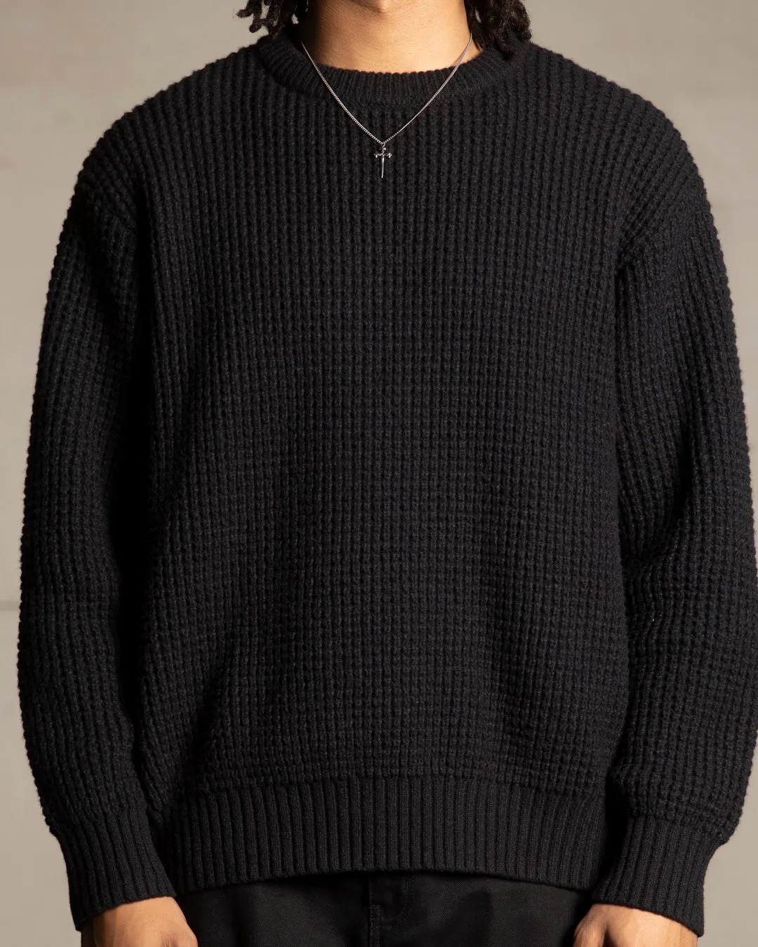 Saint Morta Oversized Waffle Crewneck Black