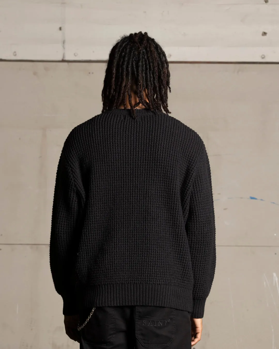 Saint Morta Oversized Waffle Crewneck Black
