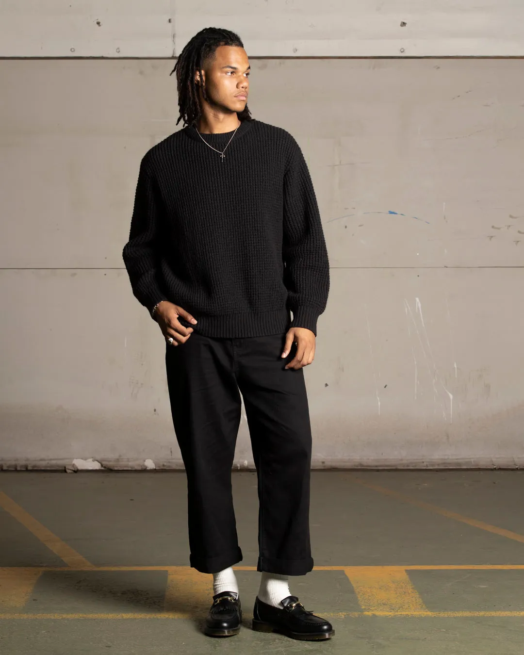 Saint Morta Oversized Waffle Crewneck Black
