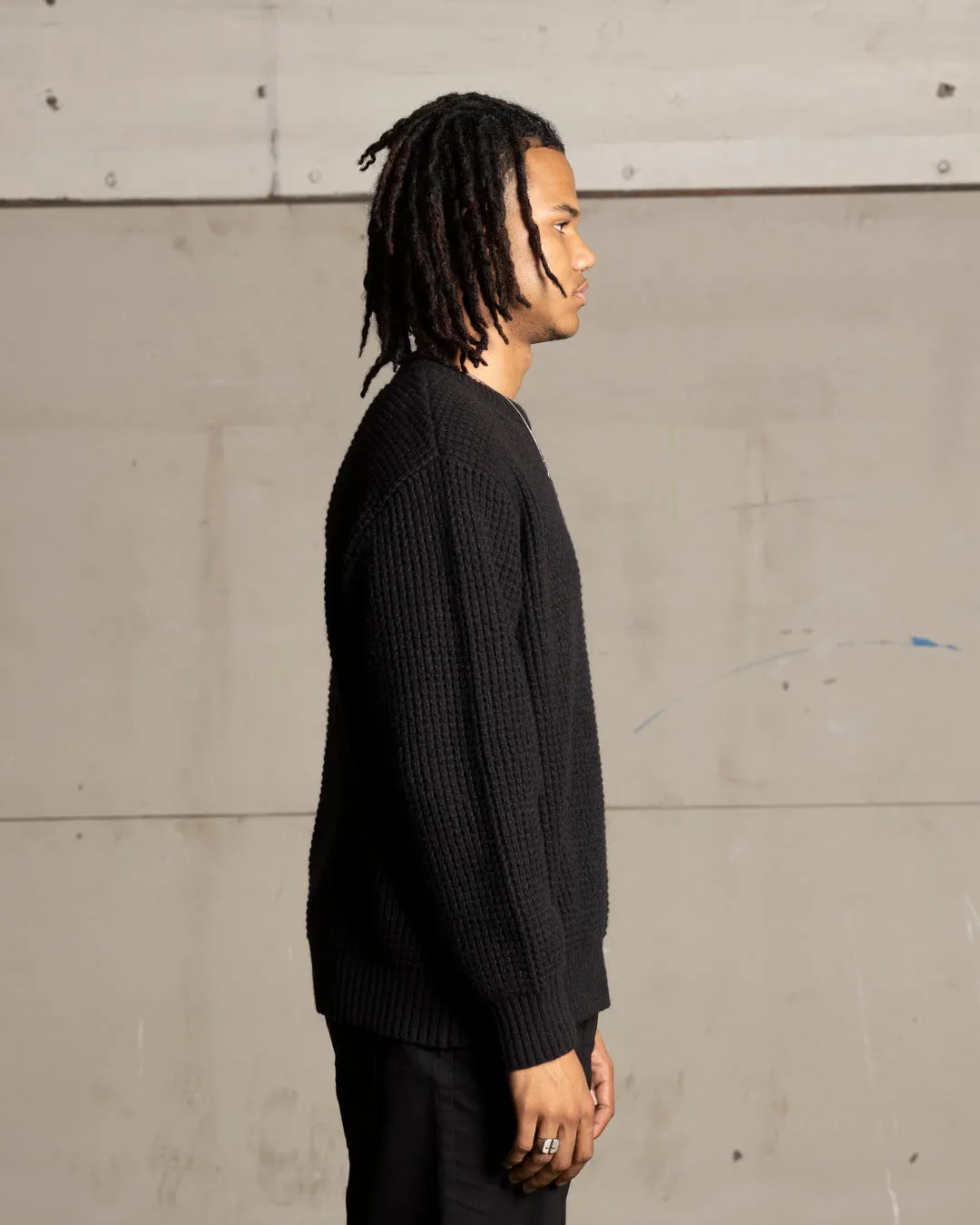 Saint Morta Oversized Waffle Crewneck Black