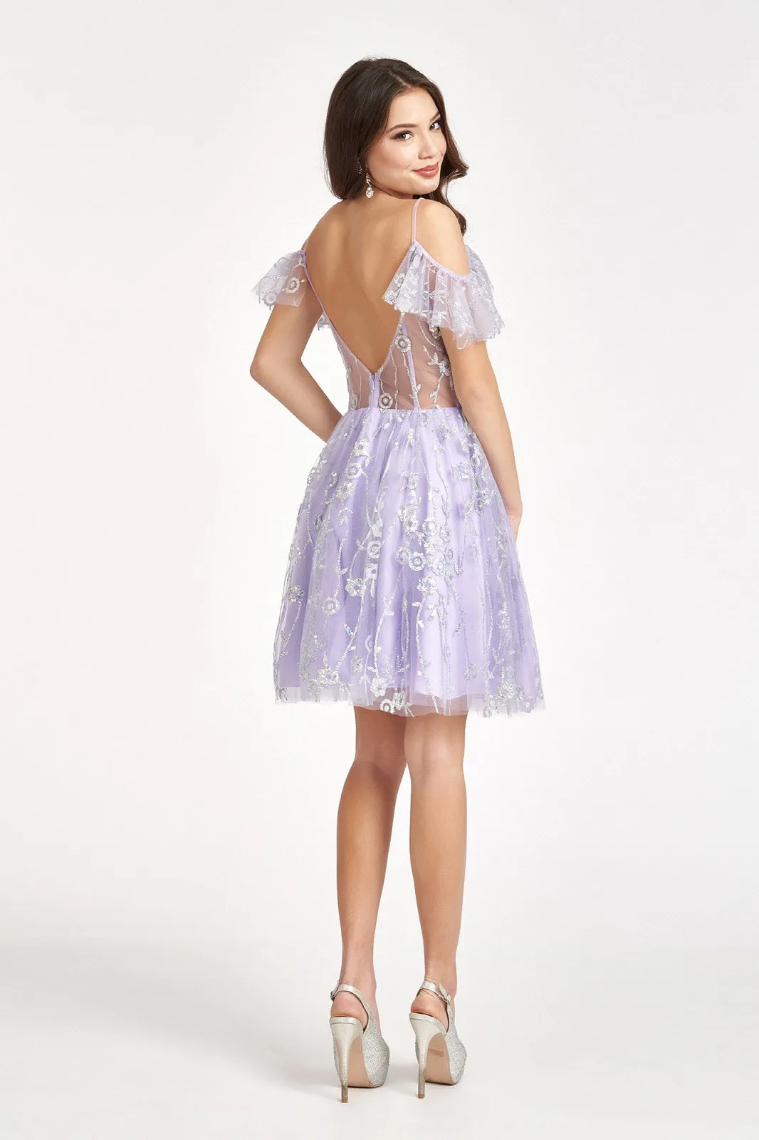 Sequin Sheer V-Back Glitter Mesh Homecoming Dress Sweetheart Neckline GLGS1996