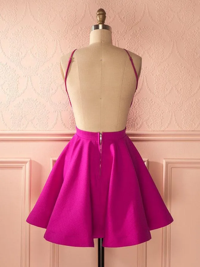Sweet Stretch Satin Jewel Neckline Backless A-line Cocktail Dress CD038