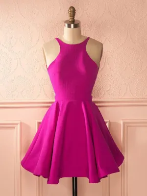 Sweet Stretch Satin Jewel Neckline Backless A-line Cocktail Dress CD038