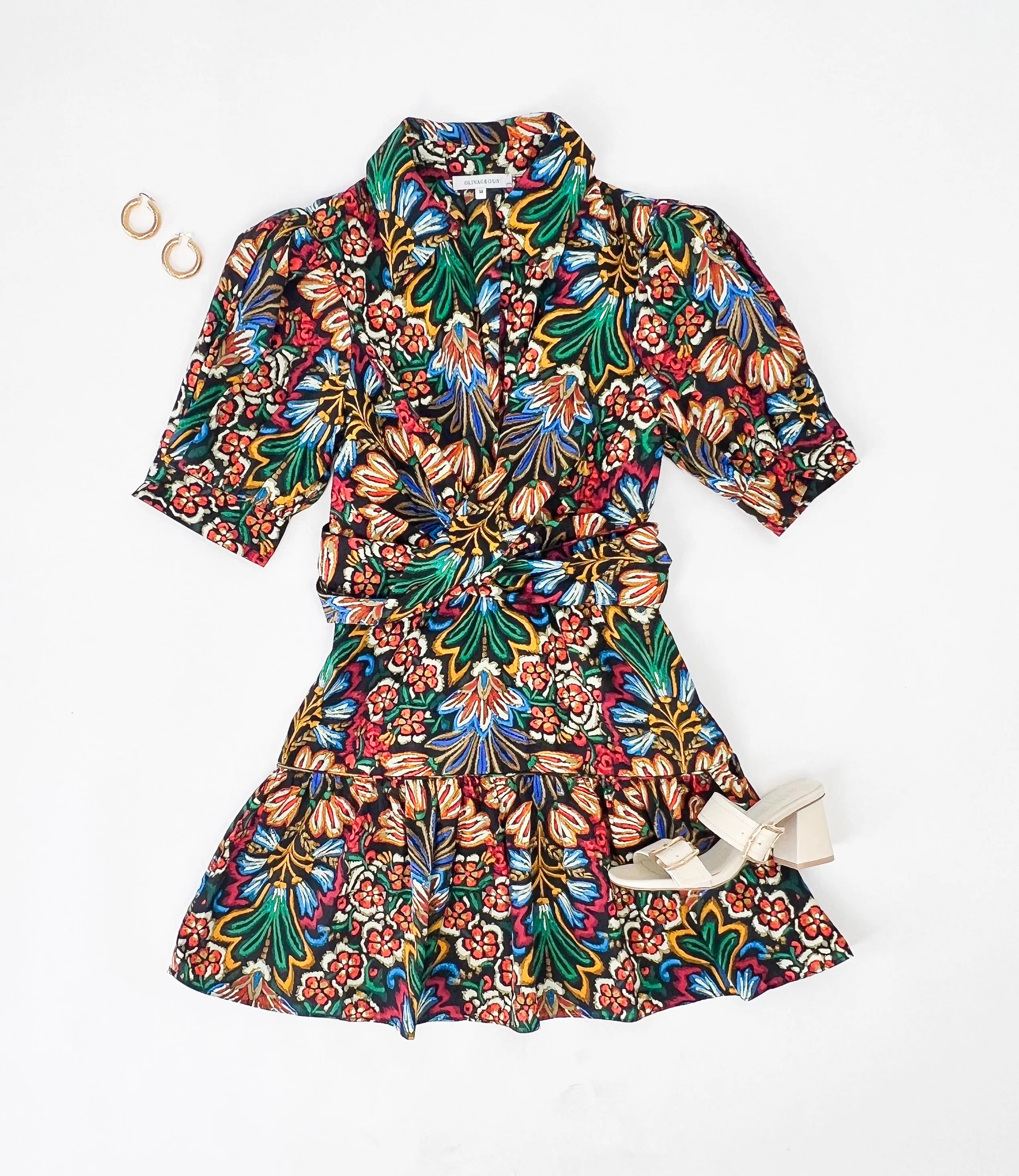 TAKE IT FROM ME PRINTED FAUX WRAP MINI DRESS