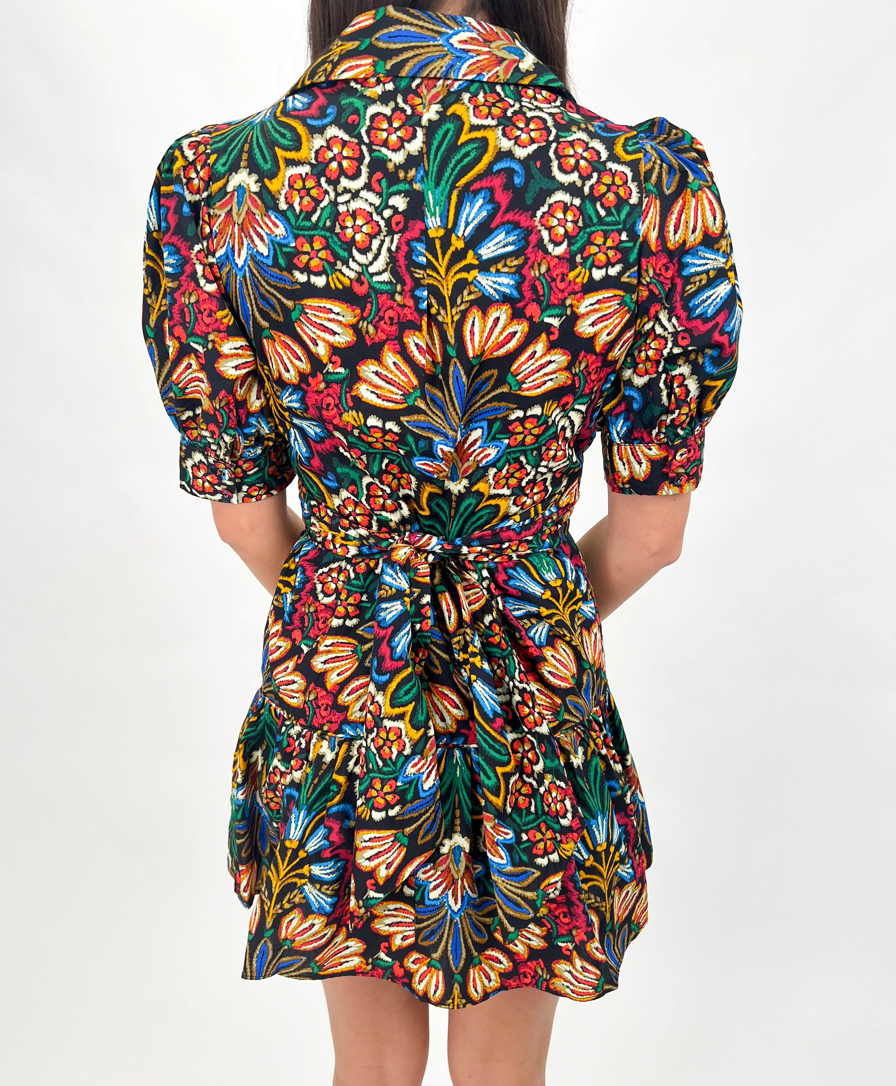 TAKE IT FROM ME PRINTED FAUX WRAP MINI DRESS