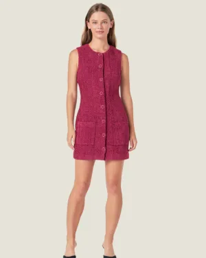 The Sandra: Wine Sleeveless Tweed Mini Dress
